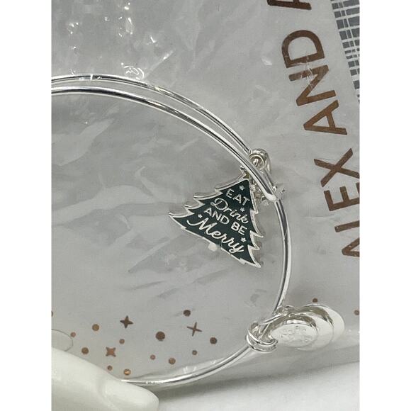 Alex and Ani EAT, DRINK, AND BE MERRY Shiny Silver Charm Bangle Bracelet New - Picture 8 of 13